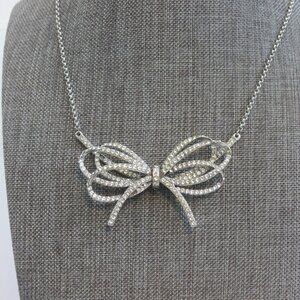 Brighton Ballroom Blitz Silver Sparkly Crystal Bow Pendant Necklace